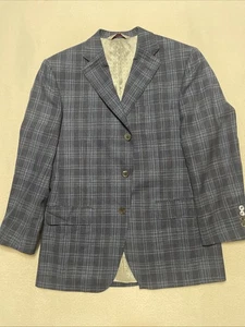 Samuelsohn Sport Mantel 40R Ermenegildo Zegna Wolle Seide Leinenmischung blau kariert 40 - Bild 1 von 9
