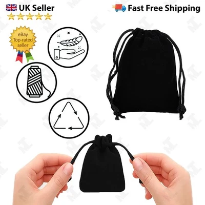 Soft Black Velvet Drawstring Pouch Jewellery Gift Bag Small Favour Sack UK - Image 1 of 4