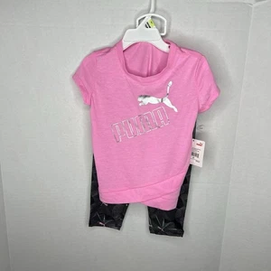 Puma 2-Piece Outfit T-Shirt & Leggings Set Pink/Black Girls 4T New With Tags - Picture 1 of 4