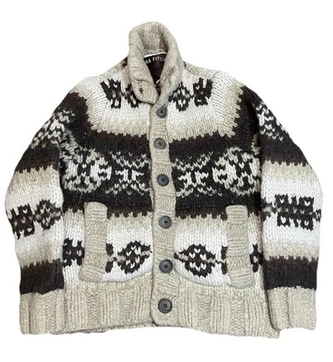 ezra fitch abercrombie hand knit mens button cardigan sweater medium lambs wool  - Image 1 of 4