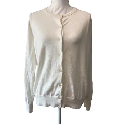 Suéter cardigã Lands End feminino marfim branco com botões tamanho grande (14-16) - Imagem 1 de 4