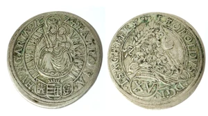 Antigua moneda de plata plata 15 cruceros Leopoldo moneda de plata 1674 Silesia Taler - Imagen 1 de 4