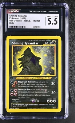 CGC 5.5 Shining Tyranitar 2002 Neo Destiny 1st Edition 113/105 Holo Pokemon Card - Image 1 of 2