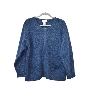 Vintage L.L.Bean Wool Sweater Women's Size Large Blue Full Zip - Picture 1 of 7