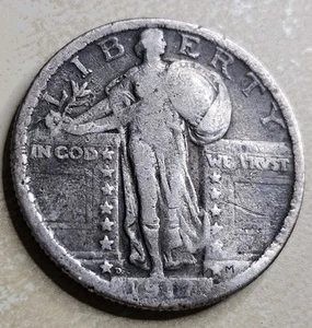 1917 D Type 2 Standing Liberty Silver Quarter 25C Fine F Or Very Fine VF Damaged - Picture 1 of 5