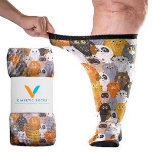 Viasox Cats Non Binding Knee High Diabetic Socks for Men & Women Loose Fit 5-9 - Picture 1 of 6