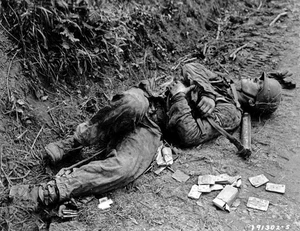 Imagen de soldado alemán muerto de la Wehrmacht Bélgica 1944 de la Batalla de las Ardenas Segunda Guerra Mundial - Imagen 1 de 1