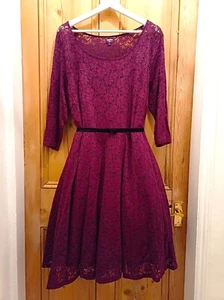 New Look Inspire Plum Stretch Lace Retro Skater Dress UK Size 24 / EUR 52 VGC - Picture 1 of 5