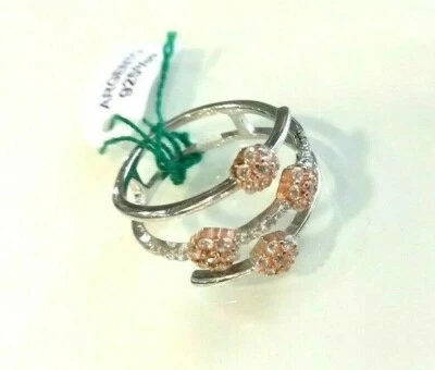ANELLO DONNA ARGENTO 925% RODIATO ROSE' 3 FILI MISURA 15 TROVA GIOIELLI NUOVO - Immagine 1 di 4