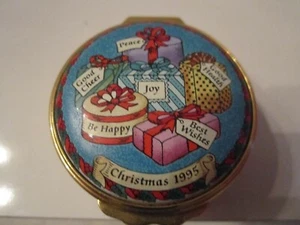 HALCYON DAYS ENAMEL BOX CHRISTMAS 1995 25TH ANNIVERSARY - 2" X 1 3/4" X 1" - Picture 1 of 5