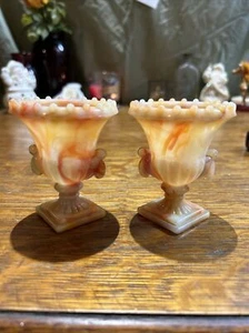 Lot Of 2 Vogue Mercantile Akro Agate Urn Toothpick Holder Slag Glass - Picture 1 of 5