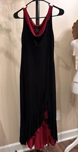 BCBG MaxAzria XS XSmall Black Red Draped Ruffled Sleeveless Maxi Dress Gown Slit - Picture 1 of 5