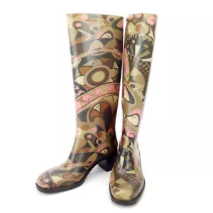 EMILIO PUCCI rain boots Pucci (handle) beige pink rubber Authentic used T17017 - Picture 1 of 9