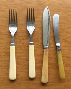 Vintage Stainless Nickel Silver & Faux Bone Forks Knives Cutlery, Art Nouveau - Picture 1 of 8