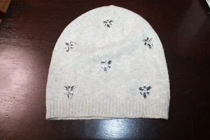 Betsey Johnson Women’s Beige Beanie Hat Embellished In Crystal Jewel Cap - Picture 1 of 2