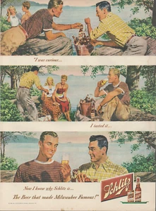 1948 Schlitz Beer Two Couples At Lake Having Picnic Vintage Print Ad - Picture 1 of 1