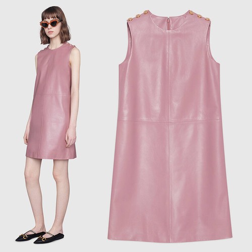 38 XS NUOVO ABITO A TURNO Peony Blush Rosa PELLE Mod Retro Dritto $2.700 GUCCI