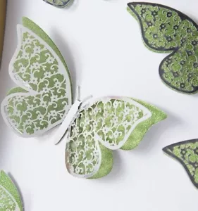 6 Double Layer Butterfly Decorations Cake Topper,Cupcake,Silver & Sage Green - Picture 1 of 4