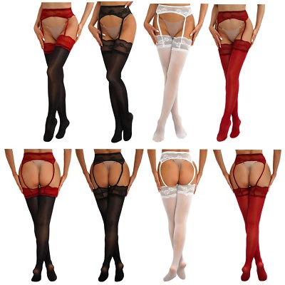 Women Suspender Pantyhose Cutout Floral Lace Sock Patchwork Sexy Stocking Tight - Image 1 of 4