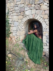 TLB Green Boho Gypsy Indian Cotton Multi Tiered Maxi Skirt Free Size Like New - Picture 1 of 8