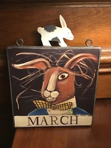 "Placa de pared de arte popular de Pascua Nancy Thomas March con pelo de conejo conejito 1988 8"" x 8""" - Imagen 1 de 2