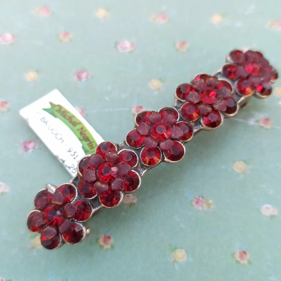 Clip de pelo Michal Negrin flor roja profunda y cristales de Swarovski enchapados en plata nuevo con etiquetas Foto 1 de 4