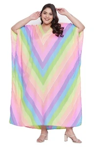 Women's Plus Size Long Maxi Dress Kimono Multicolor Kaftan Rainbow Beach Summer - Picture 1 of 8
