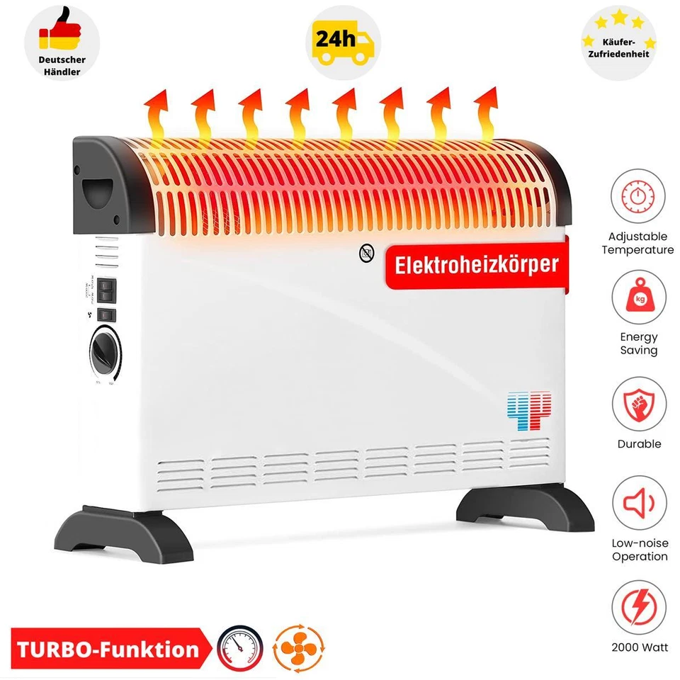 Elektroheizung Konvektor mit Turbo Gebläse Heizlüfter 3 Stufig 2000W Heizkörper - Bild 1 von 4