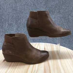 Hush Puppies Boots Womens 9M Ankle Bootie Brown Leather Pull On Wedge Almond Toe - Picture 1 of 20