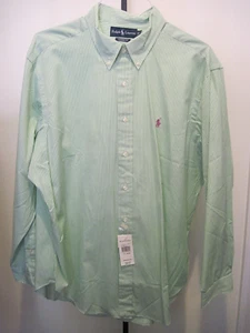 Neu Polo Ralph Lauren klassische Passform grün gestreiftes Baumwollhemd Größe 17 1/2-34-35 - Bild 1 von 4