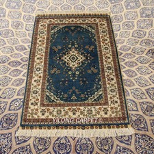 Yilong 2.5'x4' 300 Lines Blue Vintage Hand Knotted Silk Carpets Classic Rug 256H