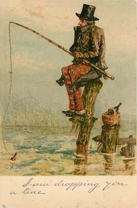 Postal 1906 Tuck Fishing dejando caer una línea artista Tuck #932 24-6510 - Imagen 1 de 2