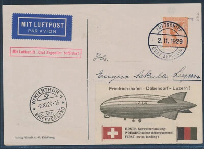 Zeppelin Fahrt nach Zürich 1929 Bordpost Zeppelin-AK Abwurf Winterthur (S23516) - Bild 1 von 2
