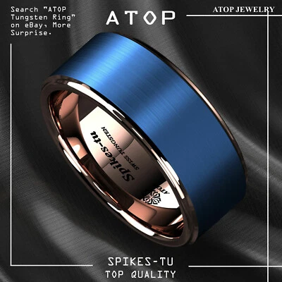 Anillo de boda de metal enchapado en anillo de carburo de tungsteno azul de 8/6 mm ATOP joyería para hombres Foto 1 de 4