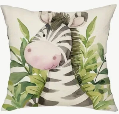 "Funda de almohada de lino para guardería safari animal cebra dibujos animados decoración del hogar 18""" Foto 1 de 3