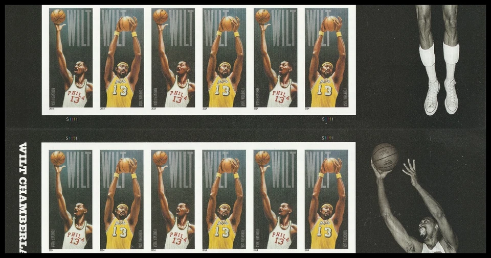 US 4951b Wilt Chamberlain imperf NDC horz gutter block 12 MNH 2014 - Image 1 of 1