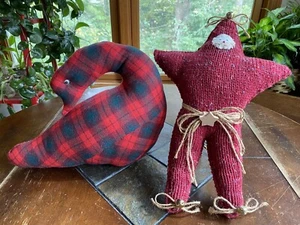 Vintage Christmas Decor Pillows Plaid Goose STAR Shaped SANTA FARMHOUSE - Picture 1 of 10