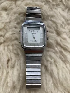 Vintage Phasar Men Silver Analog Digital Quartz Alarm Chrono Watch Sears Japan - Picture 1 of 9