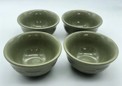 Longaberger Pottery 4” Dessert Bowls Woven Traditions Sage Green Set of 4 - Image 1 of 3