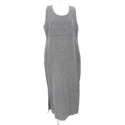 CHANEL 100% lino abito smanicato donna taglia 42 grigio COCO MARK logo CC