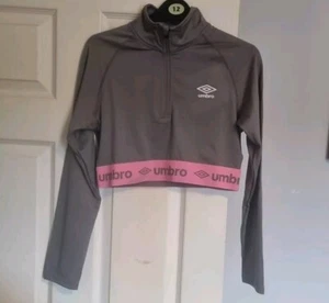 Umbro Womens Grey / Pink 1/4 Zip Long Sleeve Crop Top Sweater Size L - Picture 1 of 12