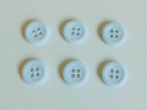 Set 6 Vintage Buttons Pale Blue 4-Hole Flat Rim 9/16" Plastic - Picture 1 of 4