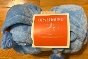 Opalhouse blau Plüsch Überwurf Decke Kunstfell Bommel Neu 50" x 60" weich kuschelig - Bild 1 von 6