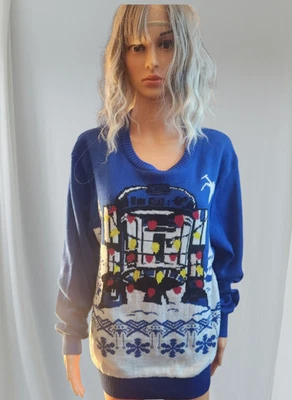Blue R2D2 Christmas holiday Sweater Star Wars Droid  Adult Size L - Image 1 of 3