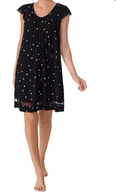 Ellen Tracy Black Nightgown Knee Cap Sleeve Polka Dot XL NWT - Image 1 of 3