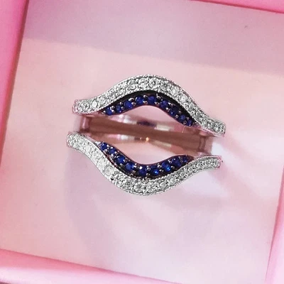 2ct Lab Created Diamond & Sapphire Bridal Wrap Enhancer Ring 14k White Gold Over Foto 1 de 4