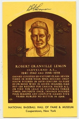Bob Lemon Signed Autographed HOF Plaque Postcard Post Card PSA/DNA - Image 1 of 3