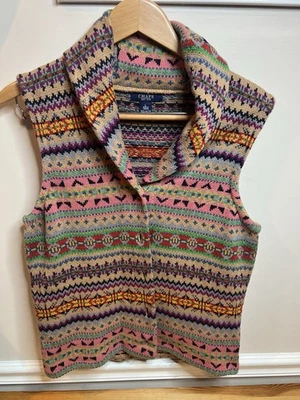 Vintage Chaps Button Fairisle Knit Sweater Vest Size L Southwestern Shawl Collar - Image 1 of 4