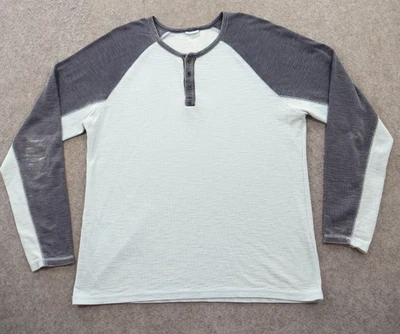 Camisa Lucky Brand Grande Azul Henley Térmica Pullover Manga Larga Botón Foto 1 de 4