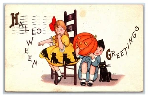 MEP Artist signed Mary Price HALLOWEEN ~ Children with Jack O Lantern Black cat - Picture 1 of 2